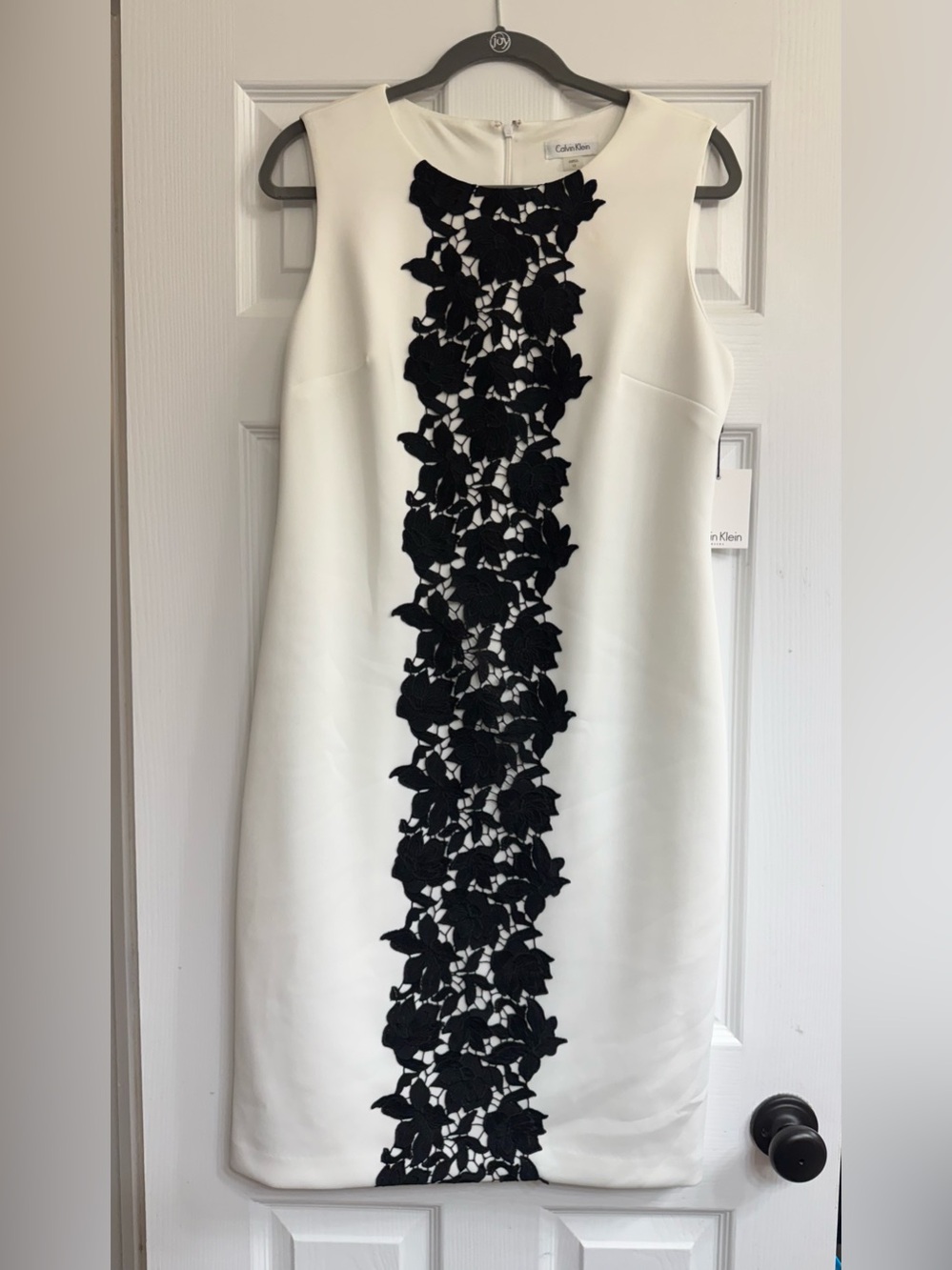 Calvin Klein White Sleeveless Dress with Black Lace Panel 12